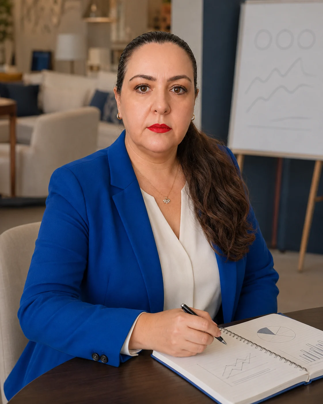 Renata em ambiente de trabalho